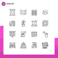 16 iconos creativos, signos y símbolos modernos de decoración, campo de protección de tarjetas, tarjeta de cajero automático, elementos de diseño vectorial editables vector