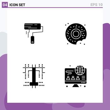 Set of 4 Modern UI Icons Symbols Signs for brush process wall food computer Editable Vector Design Elements