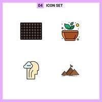 Mobile Interface Filledline Flat Color Set of 4 Pictograms of candy brain grinding spa head Editable Vector Design Elements