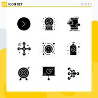 Group of 9 Solid Glyphs Signs and Symbols for clock internet of things marketing drone communications Editable Vector Design Elements