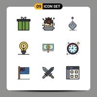 conjunto de 9 iconos de interfaz de usuario modernos símbolos signos para el juego de idea de dinero elementos de diseño de vector editables de marca genuina