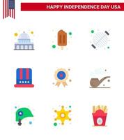 Editable Vector Line Pack of USA Day 9 Simple Flats of independece usa barbecue american hat Editable USA Day Vector Design Elements