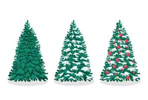 conjunto de silueta de árbol de navidad con decoraciones, ilustración vectorial aislada en fondo blanco, plantilla para diseño, tarjeta de felicitación, invitación. vector