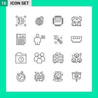 16 Universal Outline Signs Symbols of home technology office pc hardware Editable Vector Design Elements