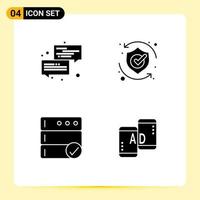Group of 4 Solid Glyphs Signs and Symbols for communication solution message safety database Editable Vector Design Elements