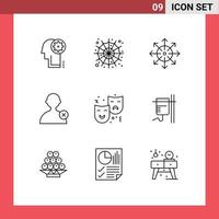 9 Universal Outline Signs Symbols of face user ads man platform Editable Vector Design Elements