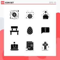 Collection of 9 Vector Icons in solid style. Modern Glyph Symbols for Web and Mobile. Solid Icon Sign Isolated on White Background. 9 Icons.