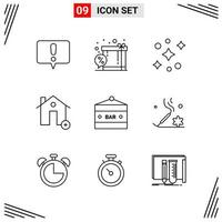 9 Icons Line Style. Grid Based Creative Outline Symbols for Website Design. Simple Line Icon Signs Isolated on White Background. 9 Icon Set. vector