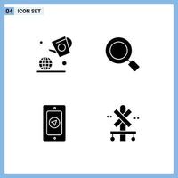 Universal Icon Symbols Group of 4 Modern Solid Glyphs of earth pin farming magnify cross Editable Vector Design Elements