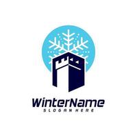 Winter castle logo template, castle Winter logo design vector