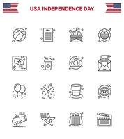 16 Line Signs for USA Independence Day flag badge house international flag country Editable USA Day Vector Design Elements