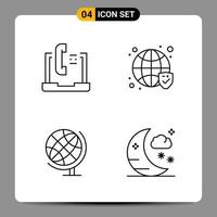 4 Black Icon Pack Outline Symbols Signs for Responsive designs on white background. 4 Icons Set.