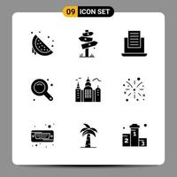 9 Black Icon Pack Glyph Symbols Signs for Responsive designs on white background. 9 Icons Set. vector