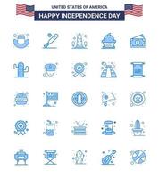 Group of 25 Blues Set for Independence day of United States of America such as thanksgiving muffin landmark dessert washington Editable USA Day Vector Design Elements