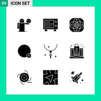 Pack of 9 Solid Style Icon Set. Glyph Symbols for print. Creative Signs Isolated on White Background. 9 Icon Set. vector