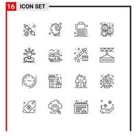 Set of 16 Vector Outlines on Grid for difference year thinking new chinese Editable Vector Design Elements