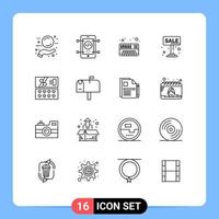 Universal Icon Symbols Group of 16 Modern Outlines of cosmetic for sale analog sign advertise Editable Vector Design Elements
