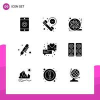 User Interface Pack of 9 Basic Solid Glyphs of marker education film drawing multimedia Editable Vector Design Elements