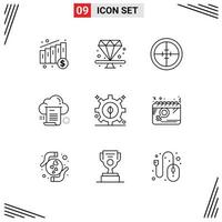 Set of 9 Modern UI Icons Symbols Signs for development cloud badge document file Editable Vector Design Elements