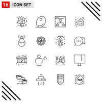 Outline Pack of 16 Universal Symbols of military swiss browser food team Editable Vector Design Elements