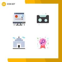 4 User Interface Flat Icon Pack of modern Signs and Symbols of computer badge audio tape building sign Editable Vector Design Elements