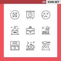 Set of 9 Modern UI Icons Symbols Signs for park bench school travel bag Editable Vector Design Elements