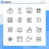 iconos de estilo moderno de 16 líneas. símbolos de contorno para uso general. signo de icono de línea creativa aislado sobre fondo blanco. Paquete de 16 iconos. vector