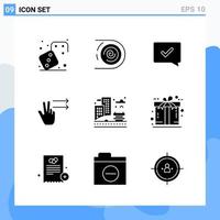 Modern 9 solid style icons. Glyph Symbols for general use. Creative Solid Icon Sign Isolated on White Background. 9 Icons Pack. vector