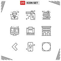 9 Icons Line Style. Grid Based Creative Outline Symbols for Website Design. Simple Line Icon Signs Isolated on White Background. 9 Icon Set. vector