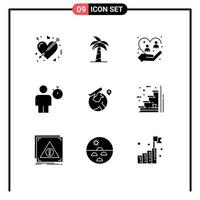 Pack of 9 creative Solid Glyphs of avatar people indian human care Editable Vector Design Elements