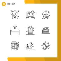 9 Universal Outlines Set for Web and Mobile Applications energy travel development luggage wedding Editable Vector Design Elements