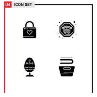 4 User Interface Solid Glyph Pack of modern Signs and Symbols of lock easter heart hacker public transit food Editable Vector Design Elements