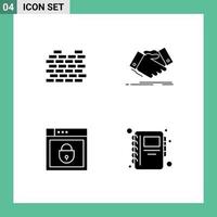 Set of 4 Vector Solid Glyphs on Grid for construction internet security shaking hand shield Editable Vector Design Elements