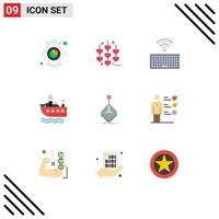 Group of 9 Flat Colors Signs and Symbols for stick gaming keyboard game transport Editable Vector Design Elements