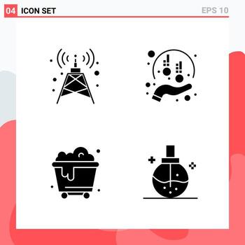 Collection of 4 Vector Icons in solid style. Modern Glyph Symbols for Web and Mobile. Solid Icon Sign Isolated on White Background. 4 Icons.