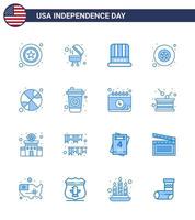 USA Happy Independence DayPictogram Set of 16 Simple Blues of day ball cap basketball military Editable USA Day Vector Design Elements