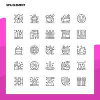 conjunto de iconos de línea de elementos de spa conjunto de 25 iconos. conjunto de iconos negros de diseño de estilo minimalista vectorial. paquete de pictogramas lineales. vector