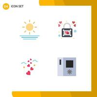 4 Universal Flat Icons Set for Web and Mobile Applications beach loving heart padlock fridge Editable Vector Design Elements