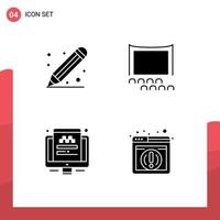 User Interface Pack of 4 Basic Solid Glyphs of education traveling pencil crowd screen Editable Vector Design Elements