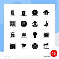 Group of 16 Solid Glyphs Signs and Symbols for audio connection food cloud navigation Editable Vector Design Elements