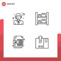 4 iconos creativos, signos y símbolos modernos del servicio de documentos del cliente, código de barras logístico, elementos de diseño vectorial editables vector