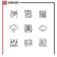 9 Creative Icons Modern Signs and Symbols of love heart search upload arrow Editable Vector Design Elements