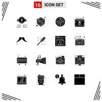 Modern Set of 16 Solid Glyphs and symbols such as movember moustache navigator internet crime Editable Vector Design Elements