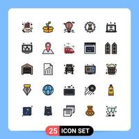 Set of 25 Vector Filled line Flat Colors on Grid for rook fort power castle airballoon Editable Vector Design Elements