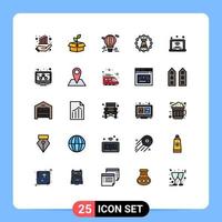 conjunto de 25 colores planos de línea rellena de vector en cuadrícula para elementos de diseño de vector editables de rook fort power castle airballoon