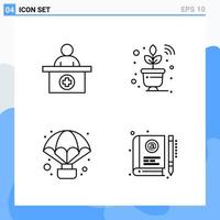 iconos de estilo moderno de 4 líneas. símbolos de contorno para uso general. signo de icono de línea creativa aislado sobre fondo blanco. Paquete de 4 iconos. vector