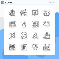 Modern 16 Line style icons. Outline Symbols for general use. Creative Line Icon Sign Isolated on White Background. 16 Icons Pack. vector