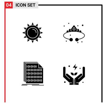 4 concepto de glifo sólido para sitios web móviles y aplicaciones sol binario primavera joyería codificación elementos de diseño vectorial editables vector