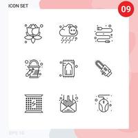 User Interface Pack of 9 Basic Outlines of saw pray usb rug carpet Editable Vector Design Elements