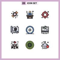 Set of 9 Modern UI Icons Symbols Signs for id address life design build Editable Vector Design Elements